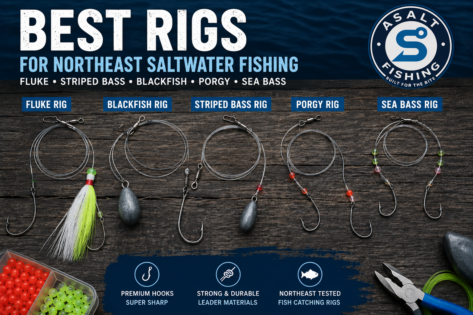 Northeast saltwater fishing rigs for fluke, striped bass, blackfish, porgy, and black sea bass by Asalt Fishing