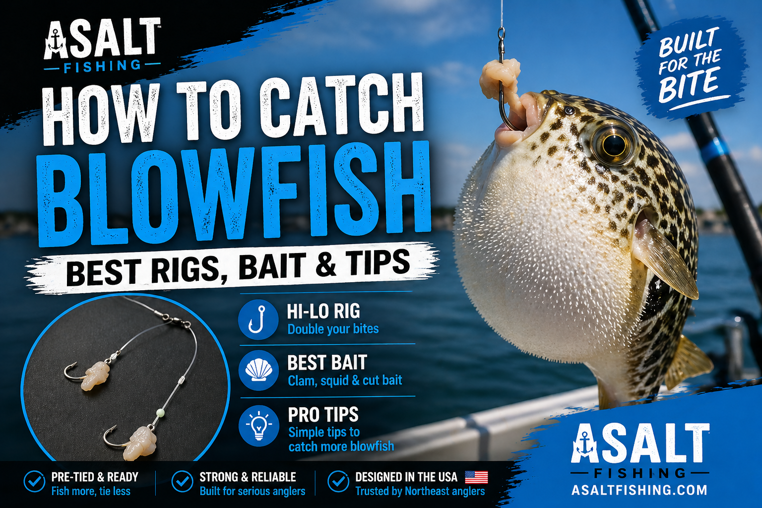 Blowfish fishing with hi-lo rig and clam bait in Northeast bay – Asalt Fishing