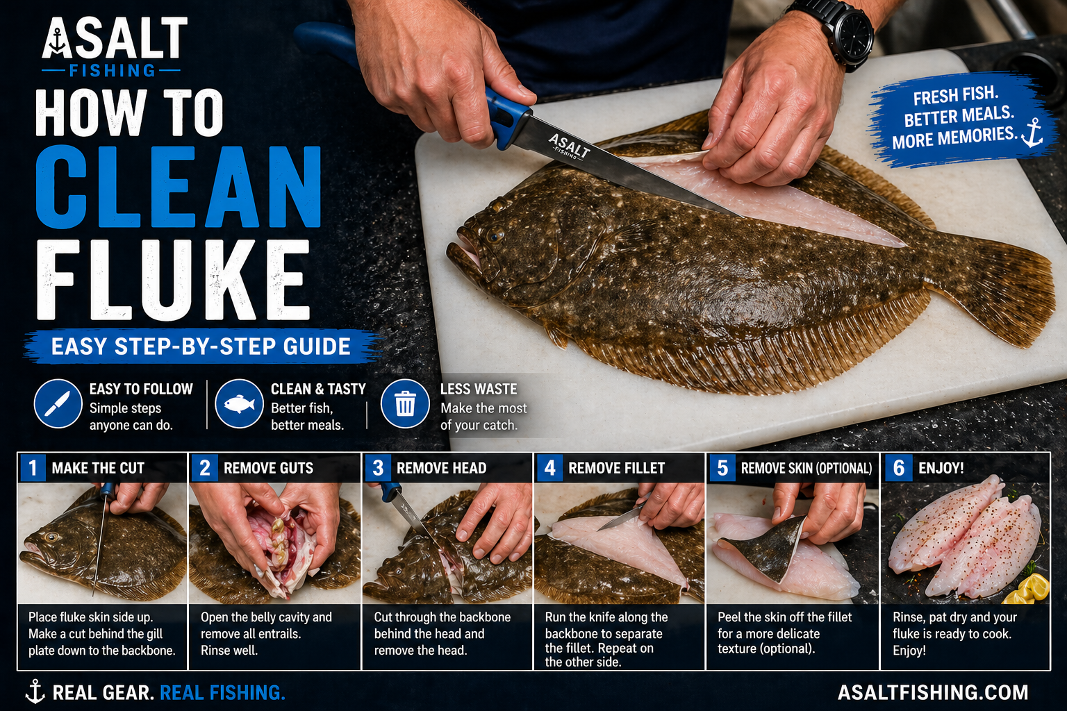 How to clean and fillet a fluke on a cutting board — summer flounder filleting guide from Asalt Fishing