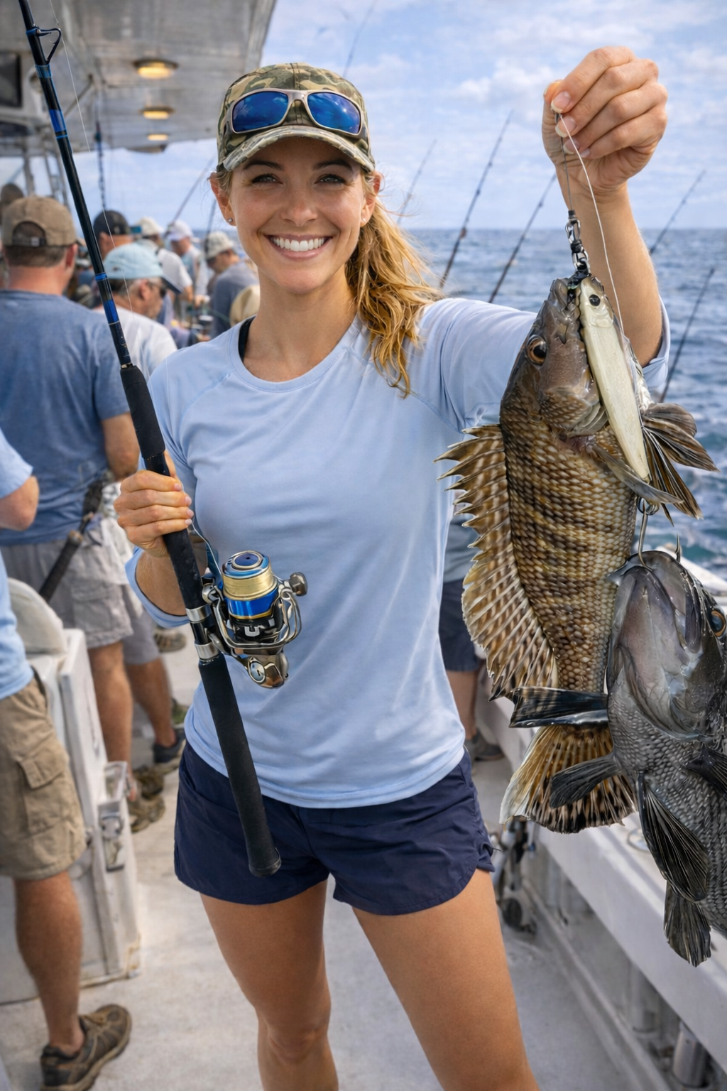 Woman caught sea bass with Asalt Fishing Epoxy Jig